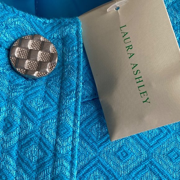 Laura Ashley Jacket Blazer Boxy Sz Small Blue Shiny Tapestry Print Button Easter - Picture 8 of 13
